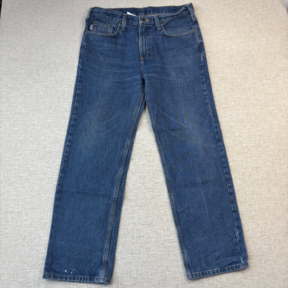 Carhartt Mens 34x30 Jeans Grungy Dark Blue relaxed washed Denim HighLow Fades
